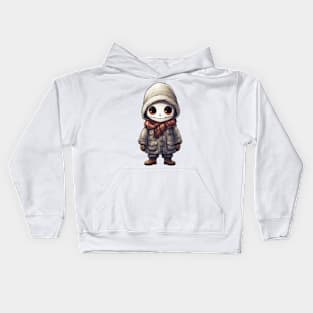 smiling ghastly skull in mask, wearing a cloak, scary mask ! halloween ! Kids Hoodie